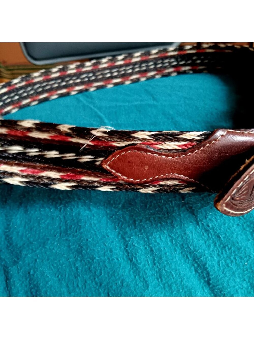 True Vintage Horsehair Woven Cowboy Belt Tooled Leather Braided Horsehair 1970s